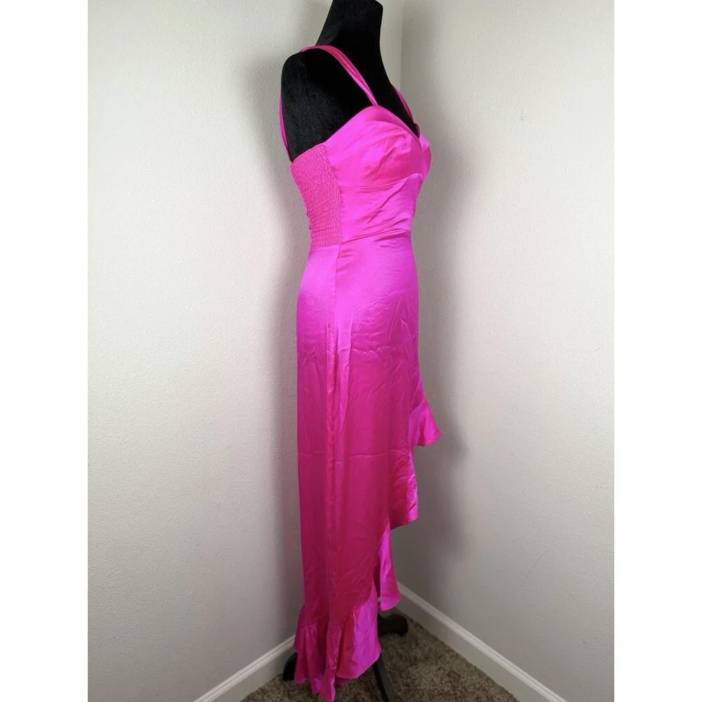 Amanda Uprichard Amalia Silk Gown Pink XS Ruffle High Low Dress